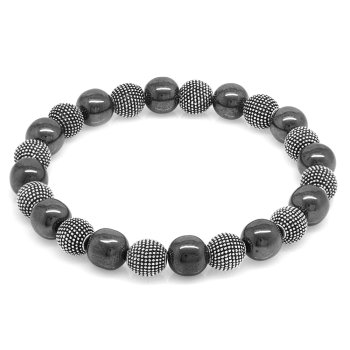 Armband aus Natursteinen mit kombiniertem Hämatit-Metall und Kugelschliff