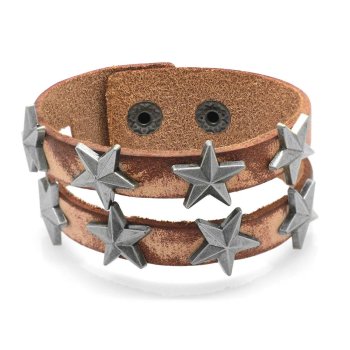 Doppelreihiges Herrenarmband aus Leder mit breitem Sterndesign