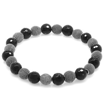 Facettiertes Onyx-Metall-Kombinationsarmband aus Naturstein im Kugelschliff