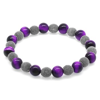 Lila Tigerauge Metall kombiniert Kugelschliff Naturstein Armband