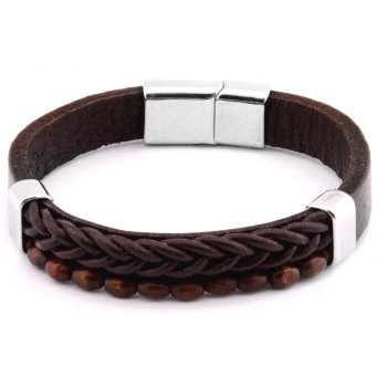 Wicker Design Kuka Besticktes Herrenarmband aus braunem Stahl und Leder