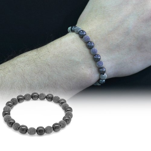 Armband aus Natursteinen mit kombiniertem Hämatit-Metall und Kugelschliff