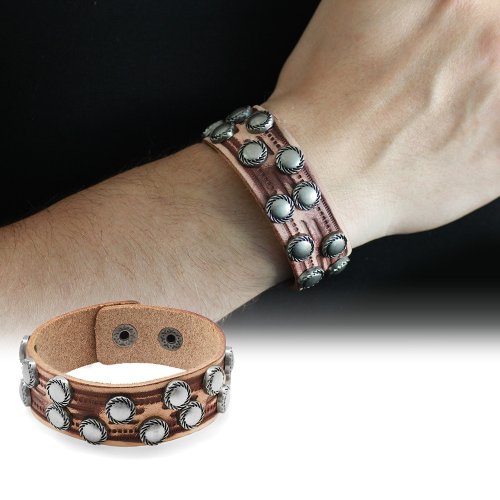 Doppelreihiges Herrenarmband aus Leder im Windrosen-Design, breites Modell