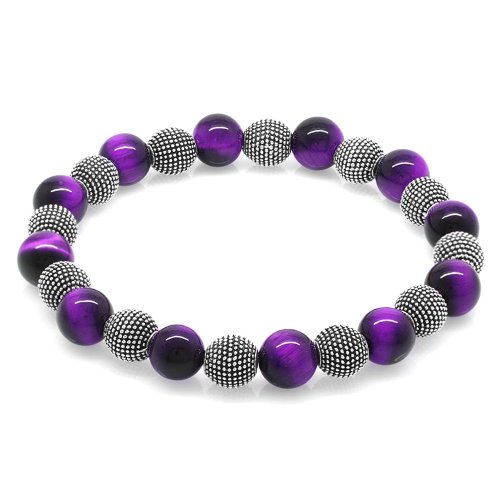 Lila Tigerauge Metall kombiniert Kugelschliff Naturstein Armband