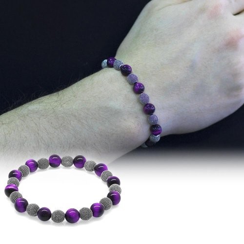 Lila Tigerauge Metall kombiniert Kugelschliff Naturstein Armband