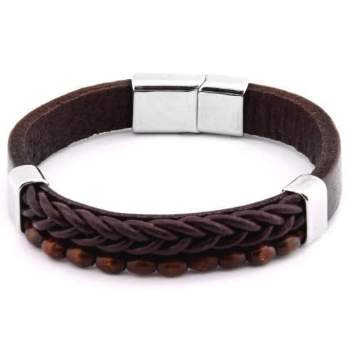Wicker Design Kuka Besticktes Herrenarmband aus braunem Stahl und Leder